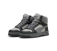 Sneakerboots PUMA "REBOUND SLAM MID COZY JR", Mädchen, Gr. 37, grau (gray echo, slate sky, puma schwarz), Synthetik, Schuhe Sneakerboots, Winterschuhe, Schnürboots, Sneaker (13895510-37) gray echo, sl