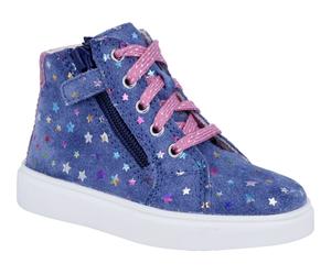 Sneakerboots RICHTER "Flora", Jungen, Gr. 34, dunkelblau, multi, Glattleder, Veloursleder, bedruckt, leicht glänzend, Schuhe Sneakerboots, Kinderschuh, Schnürer mit WMS, Größenschablone zum Download (