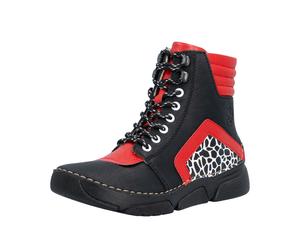 Sneakerboots RIEKER, Damen, Gr. 38, schwarz, kombiniert, Lederimitat, Schuhe Sneakerboots, Schnürboots, Schnürstiefelette mit zusätzlichem Innenreißverschluss (17032157-38) schwarz, kombiniert