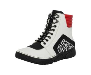 Sneakerboots RIEKER, Damen, Gr. 42, sanftes weiß, schwarz, rot, Lederimitat, kontrastfarbene Details, Schuhe Sneakerboots, Schnürboots, Schnürstiefelette mit zusätzlichem Innenreißverschluss (84804100