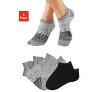 Sneakersocken BENCH. "Damen und Herren Socken meliert und uni", Herren, Gr. 43-46, schwarz-weiß (2x schwarz uni, 2x grau geringelt, 2x grau meliert), Baumwollmischung, gestreift, meliert, unifarben, e