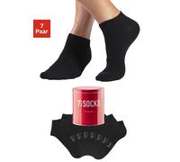 Sneakersocken BENCH. "Damen und Herrensocken, sportliche Kurzform", Herren, Gr. 39-42, schwarz (7x schwarz), Baumwollmischung, unifarben, elastisch, Socken Sneakersocken, verpackt in der Dose (3353103