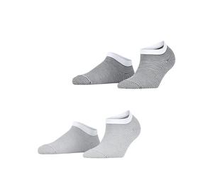 Sneakersocken ESPRIT "Allover Stripe", Damen, Gr. 35-38, schwarz-weiß (anthrazit melange), Baumwollmischung, gestreift, normal, Socken Sneakersocken, verstärkt, hochwertig, mit Streifen, schmales Bünd