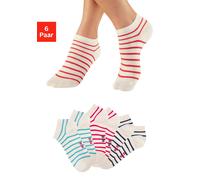 Sneakersocken H.I.S, Damen, Gr. 39-42, 2x ecru rot geringelt, 2x ecru marine geringelt, 2x ecru hell blau geringelt, Baumwollmischung, geringelt, elastisch, Socken Sneakersocken, mit maritimen Design