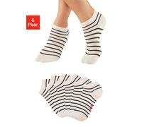 Sneakersocken H.I.S, Damen, Gr. 39-42, 6x ecru mit schwarzen ringel, Baumwollmischung, geringelt, elastisch, Socken Sneakersocken, mit Maritimen Design (30691408-39) 6x ecru mit schwarzen ringel