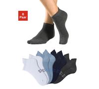 Sneakersocken H.I.S, Herren, Gr. 43-46, bunt (2x marine, 2x weiß, 2x grau meliert, 2x hell blau), Baumwollmischung, uni und meliert, elastisch, Socken Sneakersocken, mit verlängertem Bündchen hinten (