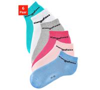 Sneakersocken KANGAROOS, Damen, Gr. 39-42, bunt (1x weiß, 1x rosa, 1x pink, 1x mint, 1x blau, 1x grau), Baumwolle, Elasthan, Polyamid, unifarben, elastisch, Socken Sneakersocken, mit Frottee innen (44