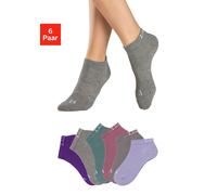 Sneakersocken LASCANA ACTIVE, Damen, Gr. 35/38, lila (1x altrosa, 1x petrol, 1x lila, 1x flieder, 1x stone, 1x graumeliert), Baumwollmischung, unifarben, Socken, mit eingestricktem Marken Logo (982507