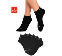 Sneakersocken LASCANA ACTIVE, Damen, Gr. 39/42, schwarz (6x schwarz), Baumwollmischung, unifarben, Socken, mit eingestricktem Marken Logo (26238624-39) 6x schwarz