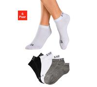 Sneakersocken LASCANA ACTIVE, Damen, Gr. 39/42, schwarz-weiß (2x schwarz, 2x weiß, 2x grau), Baumwollmischung, unifarben, Socken, mit eingestricktem Marken Logo (62654038-39) 2x schwarz, 2x weiß, 2x g