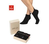 Sneakersocken LASCANA, Damen, Gr. 35-38, schwarz (7x schwarz), Baumwollmischung, unifarben, elastisch, Socken Sneakersocken, mit kleiner Stickerei (11646021-35) 7x schwarz