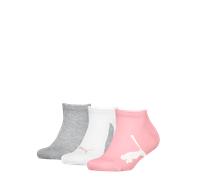 PUMA Kinder Sneakersocken, 3er Pack - BWT Sneaker 3P, Logos, einfarbig Grau/Weiß/Rosa 27-30