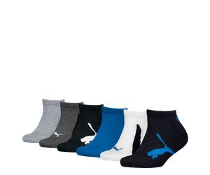 Sneakersocken PUMA "PUMA KIDS BWT SNEAKER 6P ECOM", Mädchen, Gr. 23-26, navy, weiß, strong blau, Materialmix, unifarben mit Farbeinsatz, Socken Sneakersocken, mit verstärkten Nähten (17891545-23) navy