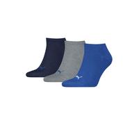 PUMA Unisex Sneakersocken, 3er Pack - Sneaker Plain 3P, Logo, einfarbig Grau/Blau 35-38