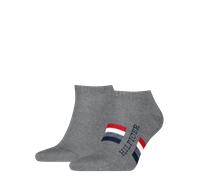 Sneakersocken TOMMY HILFIGER "TH MEN SNEAKER 2P HILFIGER TAB", Herren, Gr. 39-42, grau (mid grau melange), Baumwollmischung, normal, Socken Sneakersocken, Atmungsaktiv, Markenlogo (33648159-39) mid gr