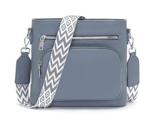 Snmoec Handtasche Damen mittelgroß umhängetasche Damen Handy Crossbody Bag Leder PU damentaschen mit breitem Gurt Handtasche Graublau