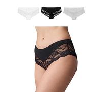 Snocks 3er Pack Hipster Lace - Damen Baumwolle Panties mit Spitze - Unterhose Damen Slip - Gr. L - Farbe Mix (White/Grau/Schwarz)
