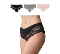 Snocks 3er Pack Hipster Lace - Damen Baumwolle Panties mit Spitze - Unterhose Damen Slip - Gr. XL - Farbe Mix (Apricot/Grün/Schwarz)