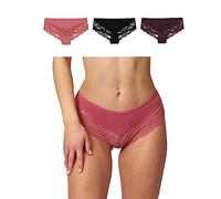 Snocks 3er Pack Hipster Lace - Damen Baumwolle Panties mit Spitze - Unterhose Damen Slip - Gr. XS - Farbe Mix (Mauve/Wine/Schwarz)