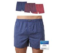 Snocks American Boxershorts Herren aus Bio-Baumwolle 3er-Pack, Weite Passform und lockerer Fit, Kein juckendes Etikett und komfortabler Bund, Unterhosen Herren Gr.S, Farbe Kleines Karo Mix Blau/Rot