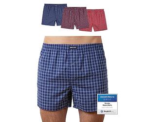 Snocks American Boxershorts Herren aus Bio-Baumwolle 3er-Pack, Weite Passform und lockerer Fit, Kein juckendes Etikett und komfortabler Bund, Unterhosen Herren Gr.XL, Farbe Kleines Karo Mix Blau/Rot