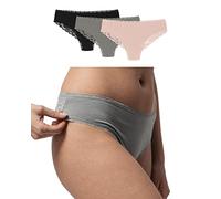 Snocks Brazilian Slip mit Spitze Damen aus Bio-Baumwolle (3er Pack) - Damenunterwäsche mit Perfekter Passform und angenehmem Tragegefühl - Unterwäsche Frauen Gr.M, Farbe Apricot/Grün/Schwarz