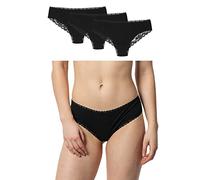 Snocks Brazilian Slip mit Spitze Damen aus Bio-Baumwolle (3er Pack) - Damenunterwäsche mit Perfekter Passform und angenehmem Tragegefühl - Klassisches Unterwäsche Frauen Gr.XL, Farbe Schwarz
