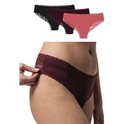 Snocks Brazilian Slip mit Spitze Damen aus Bio-Baumwolle (3er Pack) - Damenunterwäsche mit Perfekter Passform und angenehmem Tragegefühl - Unterwäsche Frauen Gr.XS, Farbe Mauve/Rott/Schwarz