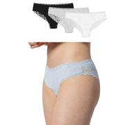 Snocks Brazilian Slip mit Spitze Damen aus Bio-Baumwolle (3er Pack) - Damenunterwäsche mit Perfekter Passform und angenehmem Tragegefühl - Klassisches Unterwäsche Frauen Gr.S, Farbe Weiß/Grau/Schwarz