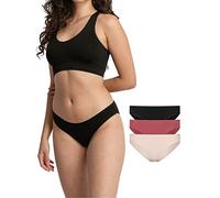 Snocks Damen Unterwäsche Slip aus Bio-Baumwolle (3er Pack) - Unterhosen Frauen Klassisches Schlichtes Design - Kein Einschneidendes Gummiband - Gr. M - Farbe Mix (Apricot/Mauve/Schwarz)