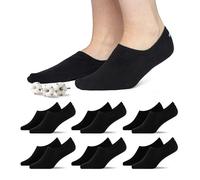 Snocks Füßlinge für Damen und Herren aus Bio-Baumwolle 6 Paar - Rutschfeste und unsichtbare Sneakersocken - Kurze Socken Gr. 47-50 - Farbe Schwarz