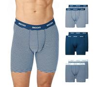Snocks Lange Boxershorts Herren aus Bio-Baumwolle (6er Pack) - Atmungsaktiv & Ideal für Sport & Alltag - Kein juckendes Etikett & komfortabler Bund - Unterhosen Herren Gr.L, Blau Gestreift