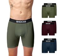 Snocks Lange Boxershorts Herren aus Bio-Baumwolle (6er Pack) - Ideal für Sport und Alltag - Kein juckendes Etikett und komfortabler Bund - Unterhosen Herren Gr.M, Farbe Mix (Navy/Rot/Olivine)