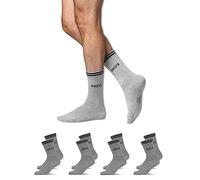 Snocks Retro Socken aus Bio Baumwolle 4 Paar - Lifestyle Socken im Streifen Design - Lange Tennissocken für Damen & Herren - Hohe Sportsocken - Gr. 39-42 - Farbe Hellgrau
