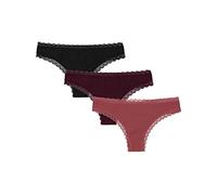Snocks Tanga Damen mit Spitze aus Bio-Baumwolle 3er Pack - String Damen Klassisches Design - Angenehmes Tragegefühl ohne Einschneiden - Unsichtbare Unterwäsche - Mauve/Weinrot/Schwarz - XL