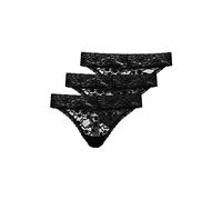 Snocks Tanga Damen mit Spitze aus Bio-Baumwolle 3er Pack - String Damen Klassisches Design - Angenehmes Tragegefühl ohne Einschneiden - Unsichtbare Unterwäsche - Schwarz - L