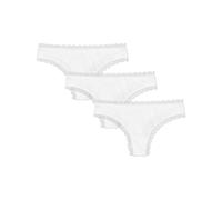 Snocks Tanga Damen mit Spitze aus Bio-Baumwolle 3er Pack - String Damen Klassisches Design - Angenehmes Tragegefühl ohne Einschneiden - Unsichtbare Unterwäsche - Weiß - XS