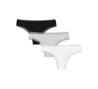 Snocks Tanga Damen mit Spitze aus Bio-Baumwolle 3er Pack - String Damen Klassisches Design - Angenehmes Tragegefühl ohne Einschneiden - Unsichtbare Unterwäsche - Weiß/Hellgau/Schwarz - L