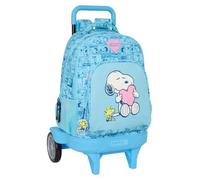 SNOOPY LOVE Großer Rucksack mit Rädern, kompakt, abnehmbar, ideal für Kinder verschiedener Altersgruppen, bequem und vielseitig, Qualität und Widerstandsfähigkeit, 33 x 22 x 45 cm, hellblau, M, Casual