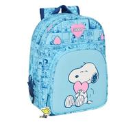 SNOOPY Love - Schulrucksack für Kinder, Kinderrucksack, anpassbar an Kinderwagen, ideal für Kinder im Schulalter, bequem und vielseitig, Qualität und Widerstandsfähigkeit, 26 x 11 x 34 cm, hellblau,