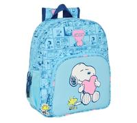 SNOOPY Love Schulrucksack für Kinder, Kinderrucksack, anpassbar an Kinderwagen, ideal für Kinder im Schulalter, bequem und vielseitig, Qualität und Widerstandsfähigkeit, 32 x 12 x 38 cm, hellblau, M,