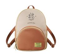 Snoopy Mini-Rucksack aus PU-Leder, Peanuts, Beige und Braun | Offiziell lizenziert, kleine Tasche, verstellbare Träger, goldfarbene Reißverschlüsse, by Blue Sky Studios