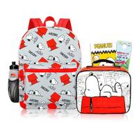 Snoopy Rucksack mit Lunchbox - Paket mit 40,6 cm Peanuts Rucksack plus Lunchtasche, Wasserflasche, Tattoos | Snoopy Schultasche und Lunchbox für Kinder, Jungen, Mädchen