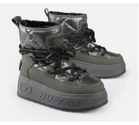 Snowboots BUFFALO "ELIZA", Damen, Gr. 39, khaki, Lederimitat, Nylon, Schuhe Snowboots, Winterboots, Schnürboots, Schlupfboots mit Warmfutter (57858959-39) khaki