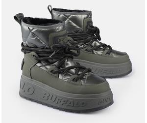 Snowboots BUFFALO "ELIZA", Damen, Gr. 41, khaki, Lederimitat, Nylon, Schuhe Snowboots, Winterboots, Schnürboots, Schlupfboots mit Warmfutter (57858959-41) khaki