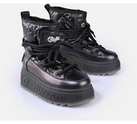 Snowboots BUFFALO "ELIZA", Damen, Gr. 41, schwarz, Lederimitat, Nylon, Schuhe Snowboots, Winterboots, Schnürboots, Schlupfboots mit Warmfutter (55417749-41) schwarz