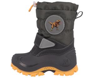 Snowboots LURCHI "Flax, Blinkschuh", Mädchen, Gr. 27, schwarz (dunkelgrau), Synthetik, Textil, Schuhe Snowboots, Winterstiefel mit Dino-Aufnäher, Größenschablone zum Download (27344346-27) dunkelgrau