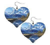 Snowy Mountains Leder-Ohrringe für Damen, Herz-Ohrringe, leicht, baumelnd, niedliches Schmuckgeschenk, One Size, Kein Edelstein