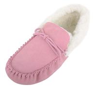 Snugrugs Damen Lammfell Mokassin/Hausschuhe Gummi Sohle, Wolle Manschetten, Pink. EU 42