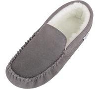 SNUGRUGS Ronnie Herren-Mokassin-Hausschuhe aus Wildleder mit Sohle aus Wolle und Wildleder, grau, 46 EU
